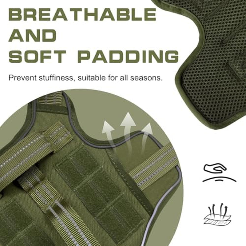 Dog Harness for Large Dogs Heavy Duty, Tactical No Pull Dog Harness with Molle System, Easy on and off Service Dog Vest, Breathable Padded, Adjustable Reflective Pet Vest for Walking Hiking Training