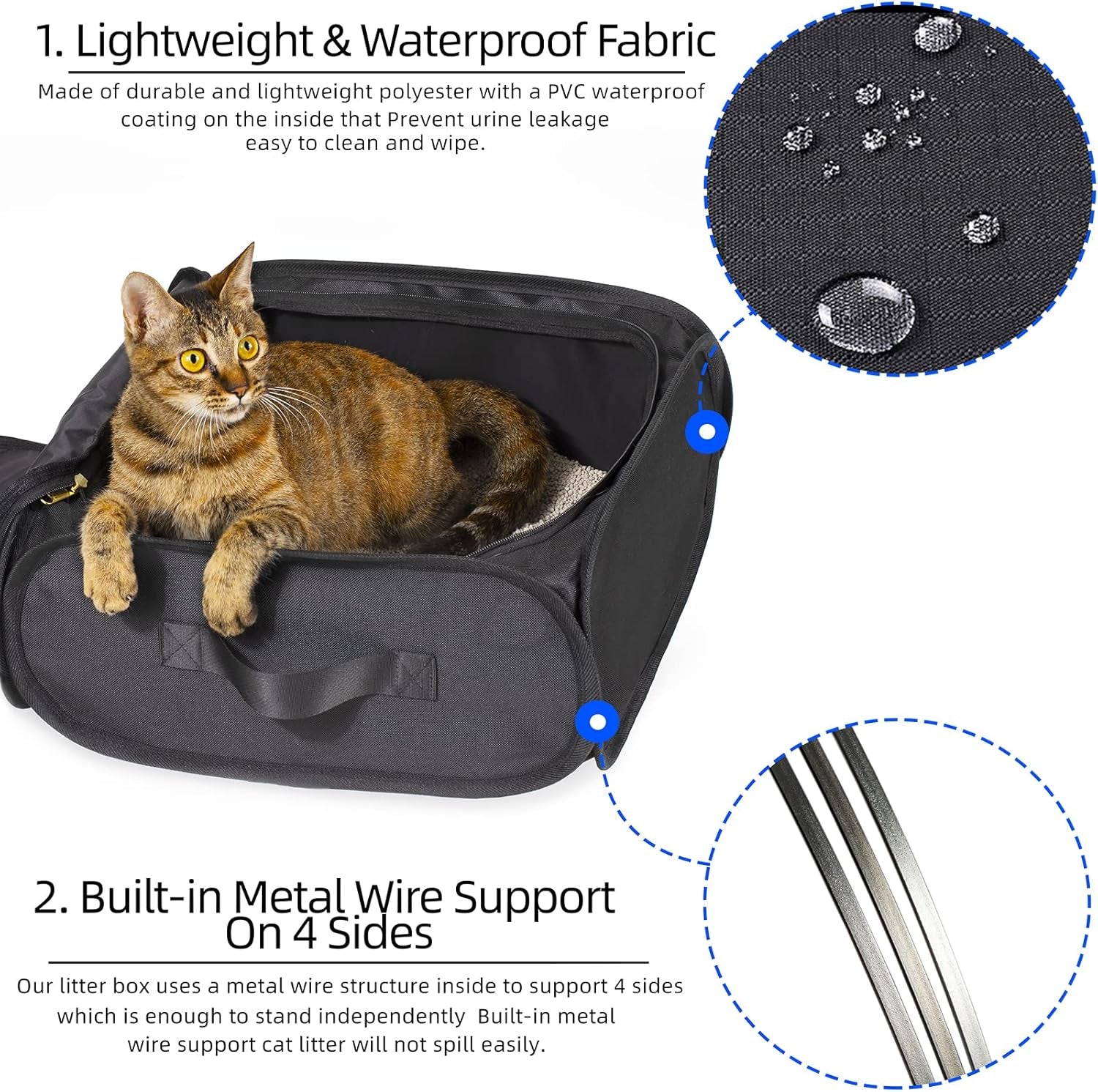 Cat Travel Litter Box Collapsible Portable Cat Litter Box with Lid and Handle Standard for Travel Light Weight Leak-Proof, Sturdy, Lightweight, Easy to Clean