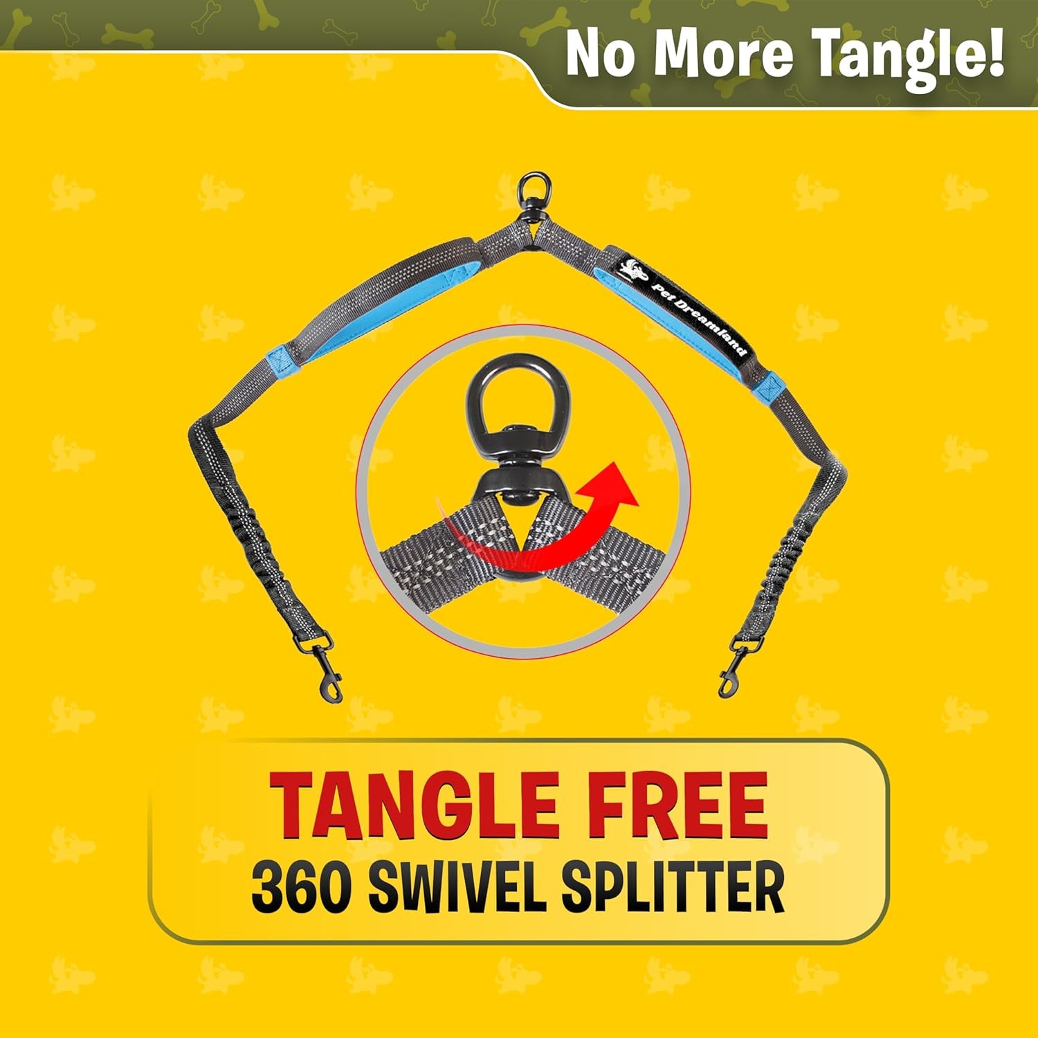 Exquisite Leash Coupler for Two Large Dogs with Tangle-Free Swivel. Dual Dog Attachment, Smooth Walks Guaranteed. You Will Absolutely Love This Amazing Gear for 2 Dogs (Grey & Blue)