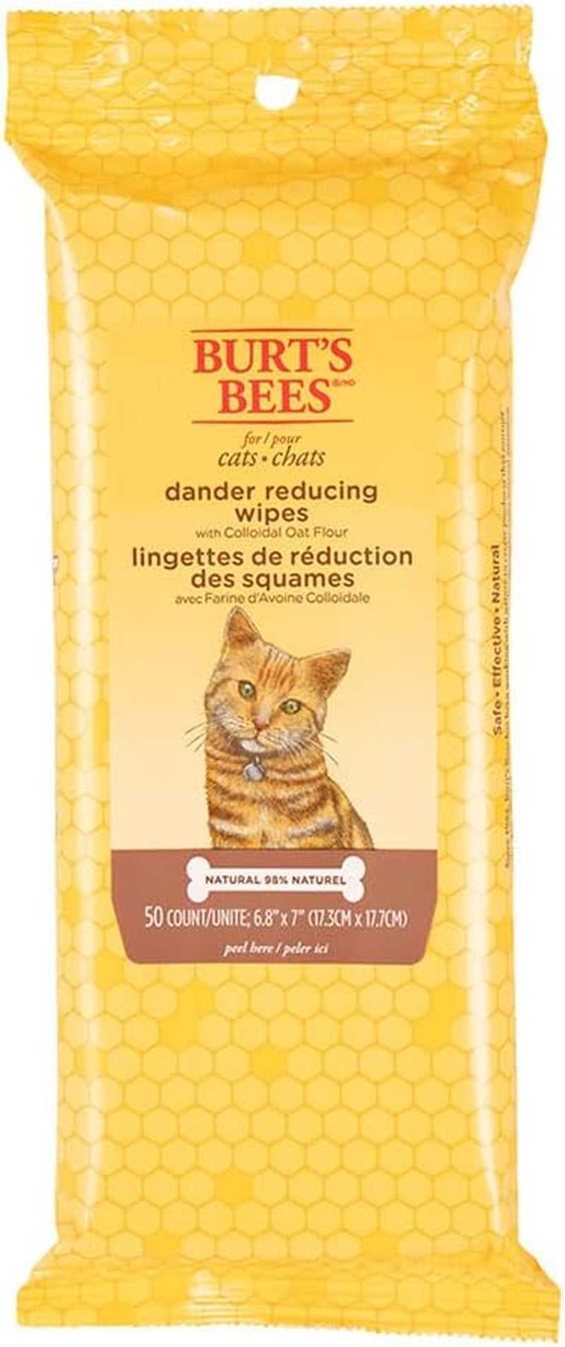 Cat Dander Remover Wipes, Unscented Soft Grooming Cloths with Colloidal Oat Flour + Aloe, Helps Reduce Flaking between Baths for Cats & Kittens, 50 Count